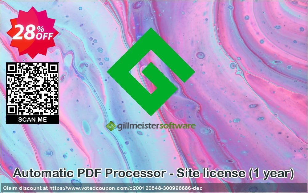 Automatic PDF Processor - Site Plan, Yearly  Coupon, discount Coupon code Automatic PDF Processor - Site license (1 year). Promotion: Automatic PDF Processor - Site license (1 year) offer from Gillmeister Software