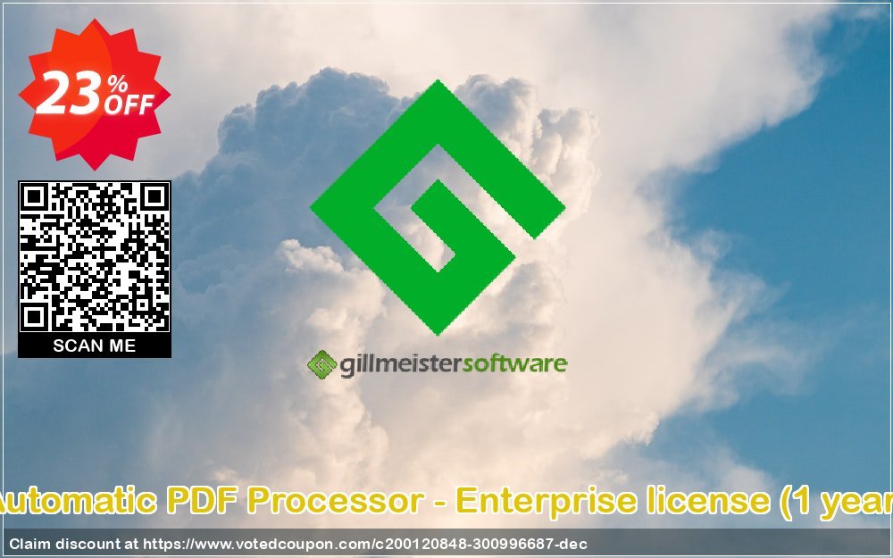 Automatic PDF Processor - Enterprise Plan, Yearly  Coupon, discount Coupon code Automatic PDF Processor - Enterprise license (1 year). Promotion: Automatic PDF Processor - Enterprise license (1 year) offer from Gillmeister Software