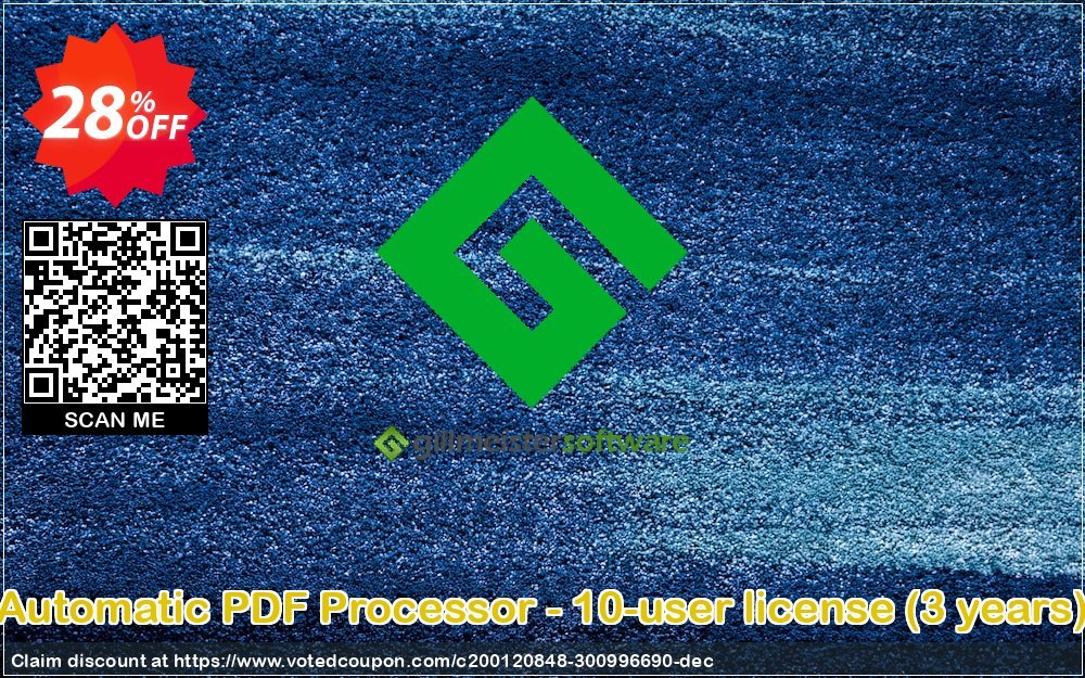 Automatic PDF Processor - 10-user Plan, 3 years  Coupon, discount Coupon code Automatic PDF Processor - 10-user license (3 years). Promotion: Automatic PDF Processor - 10-user license (3 years) offer from Gillmeister Software