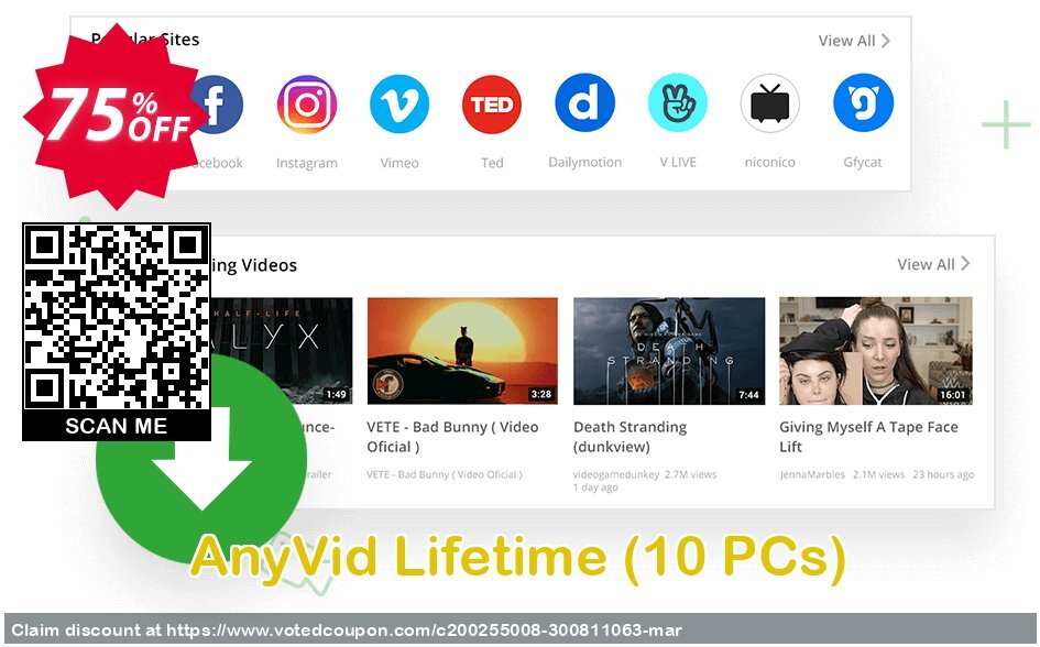 AnyVid Lifetime, 10 PCs  Coupon Code Apr 2024, 75% OFF - VotedCoupon