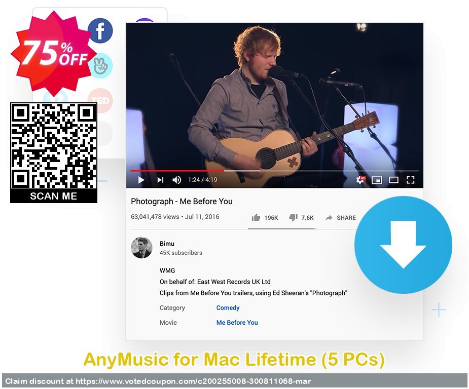 AnyMusic for MAC Lifetime, 5 PCs  Coupon, discount Coupon code AnyMusic Mac Lifetime (5 PCs). Promotion: AnyMusic Mac Lifetime (5 PCs) offer from Amoyshare