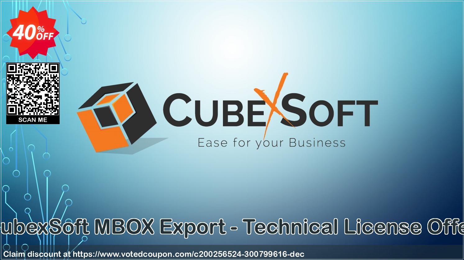 CubexSoft MBOX Export - Technical Plan Offer Coupon, discount Coupon code CubexSoft MBOX Export - Technical License Offer. Promotion: CubexSoft MBOX Export - Technical License Offer offer from CubexSoft Tools Pvt. Ltd.