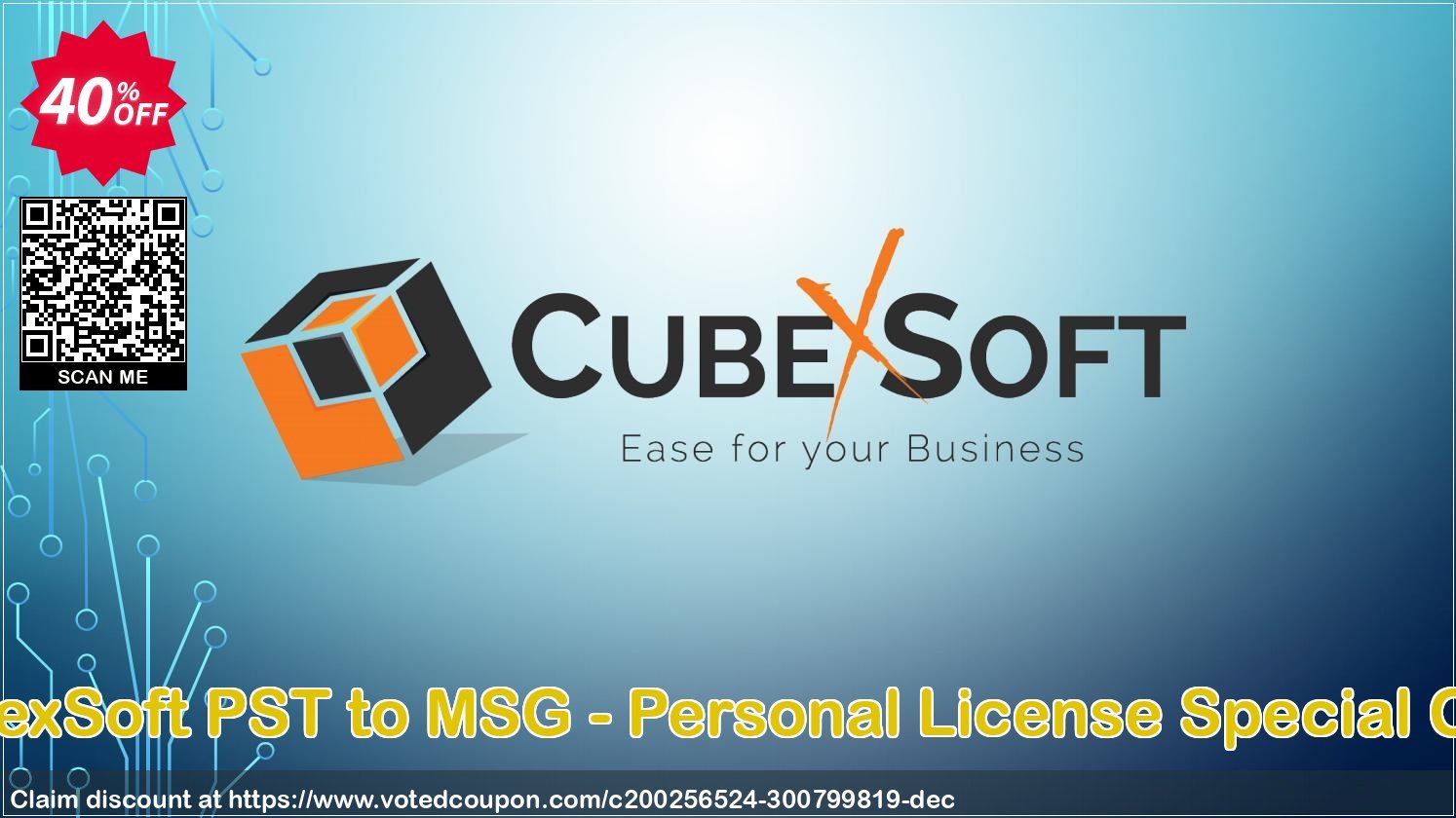 CubexSoft PST to MSG - Personal Plan Special Offer Coupon, discount Coupon code CubexSoft PST to MSG - Personal License Special Offer. Promotion: CubexSoft PST to MSG - Personal License Special Offer offer from CubexSoft Tools Pvt. Ltd.