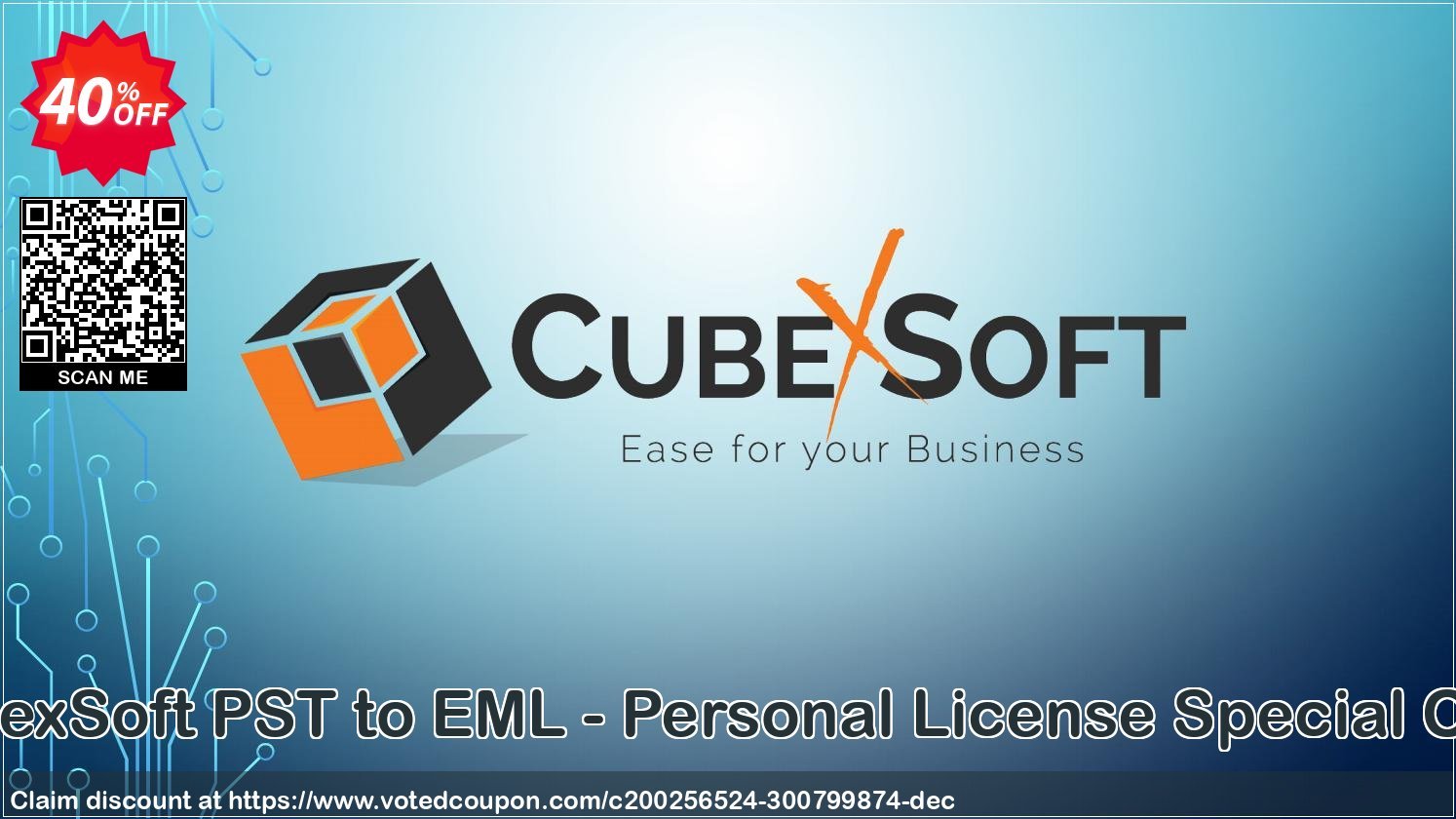 CubexSoft PST to EML - Personal Plan Special Offer Coupon, discount Coupon code CubexSoft PST to EML - Personal License Special Offer. Promotion: CubexSoft PST to EML - Personal License Special Offer offer from CubexSoft Tools Pvt. Ltd.