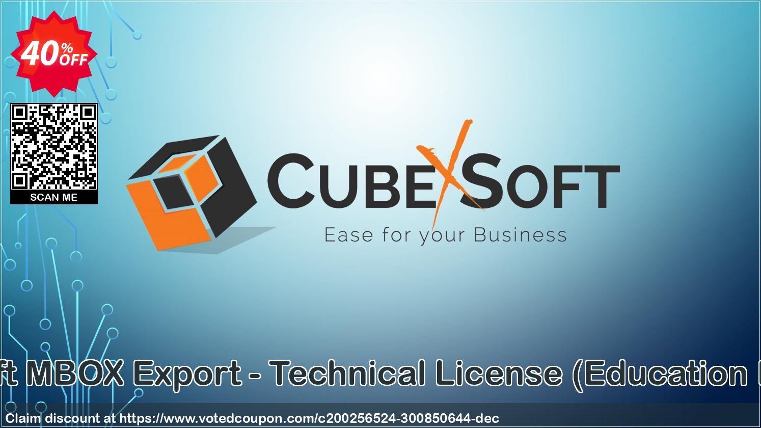 CubexSoft MBOX Export - Technical Plan, Education Discount  Coupon, discount Coupon code CubexSoft MBOX Export - Technical License (Education Discount). Promotion: CubexSoft MBOX Export - Technical License (Education Discount) offer from CubexSoft Tools Pvt. Ltd.