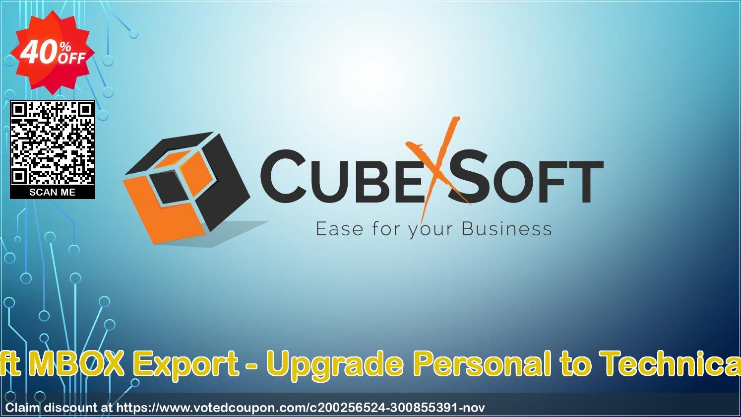 CubexSoft MBOX Export - Upgrade Personal to Technical Plan Coupon, discount Coupon code CubexSoft MBOX Export - Upgrade Personal to Technical License. Promotion: CubexSoft MBOX Export - Upgrade Personal to Technical License offer from CubexSoft Tools Pvt. Ltd.