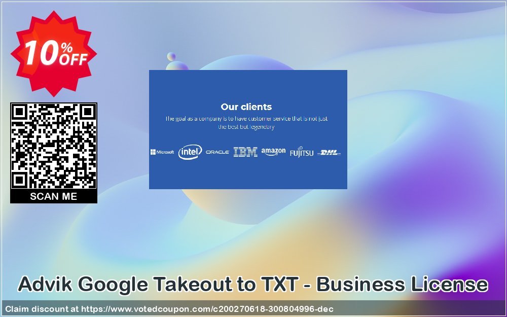 Advik Google Takeout to TXT - Business Plan Coupon, discount Coupon code Advik Google Takeout to TXT - Business License. Promotion: Advik Google Takeout to TXT - Business License Exclusive offer 