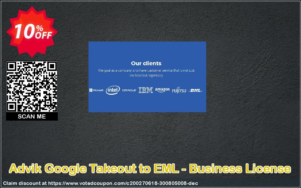 Advik Google Takeout to EML - Business Plan Coupon, discount Coupon code Advik Google Takeout to EML - Business License. Promotion: Advik Google Takeout to EML - Business License Exclusive offer 