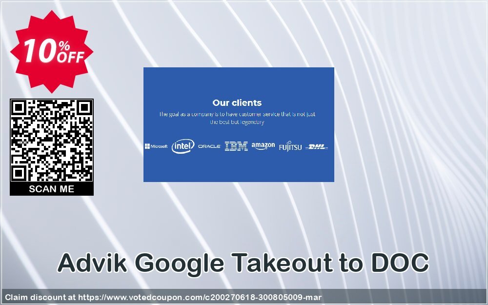 Advik Google Takeout to DOC Coupon, discount Coupon code Advik Google Takeout to DOC - Personal License. Promotion: Advik Google Takeout to DOC - Personal License Exclusive offer 