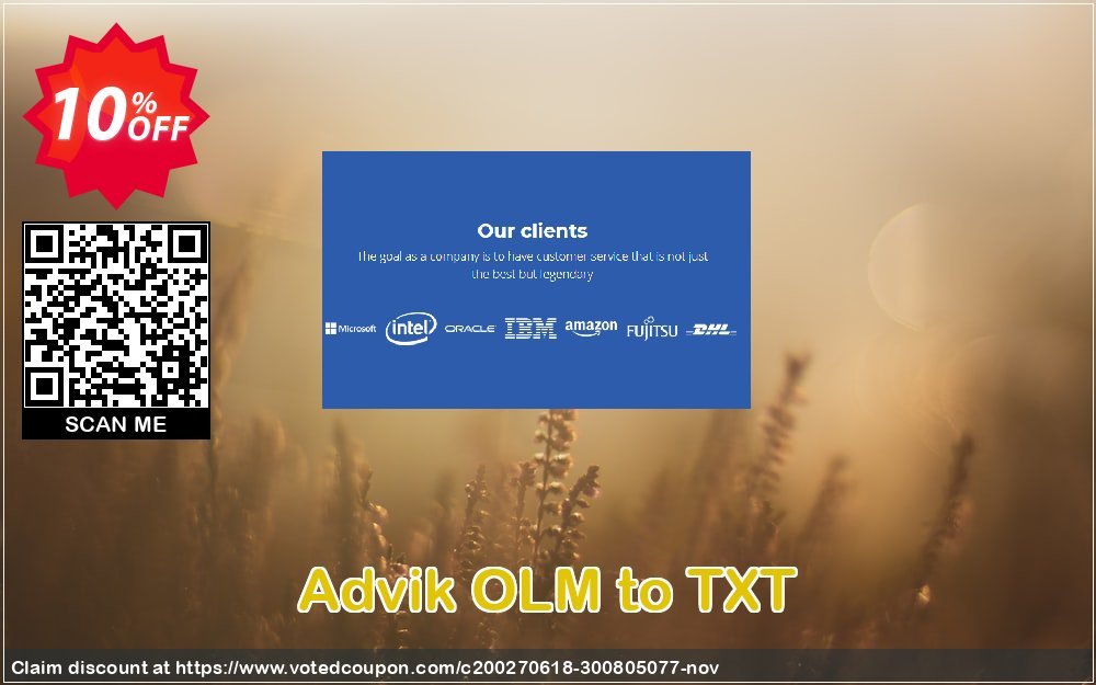 Advik OLM to TXT Coupon, discount Coupon code Advik OLM to TXT - Personal License. Promotion: Advik OLM to TXT - Personal License Exclusive offer 