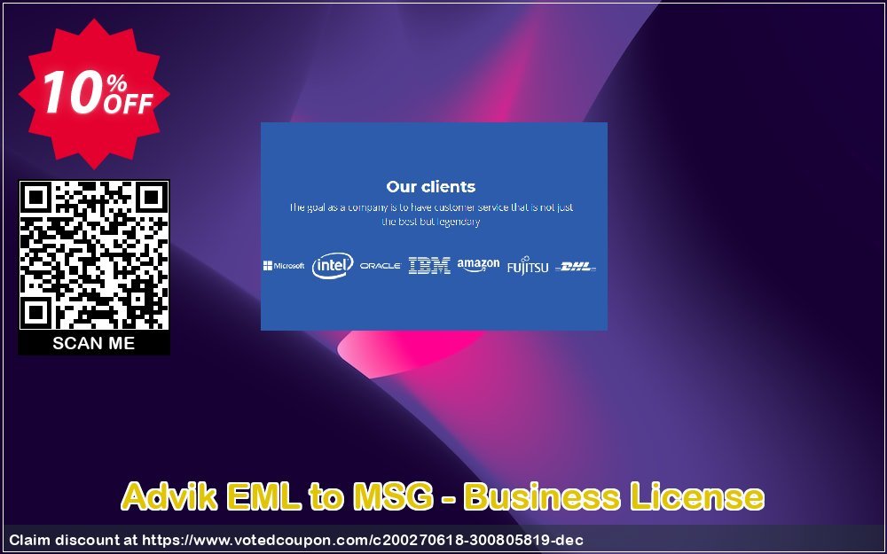 Advik EML to MSG - Business Plan Coupon, discount Coupon code Advik EML to MSG - Business License. Promotion: Advik EML to MSG - Business License Exclusive offer 