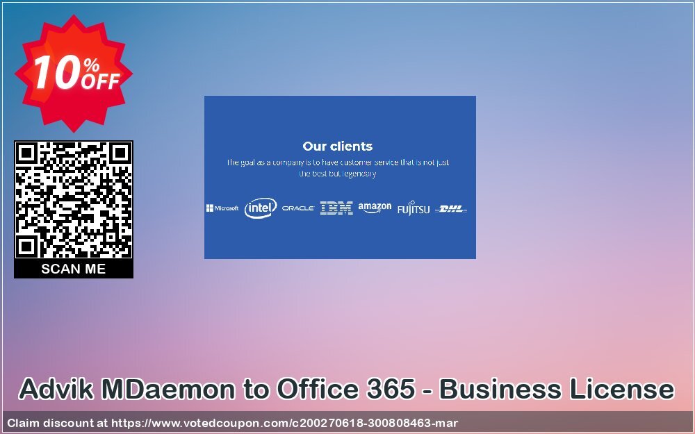 Advik MDaemon to Office 365 - Business Plan Coupon, discount Coupon code Advik MDaemon to Office 365 - Business License. Promotion: Advik MDaemon to Office 365 - Business License Exclusive offer 