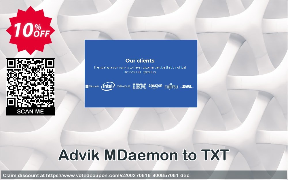 Advik MDaemon to TXT Coupon, discount Coupon code Advik MDaemon to TXT - Personal License. Promotion: Advik MDaemon to TXT - Personal License Exclusive offer 