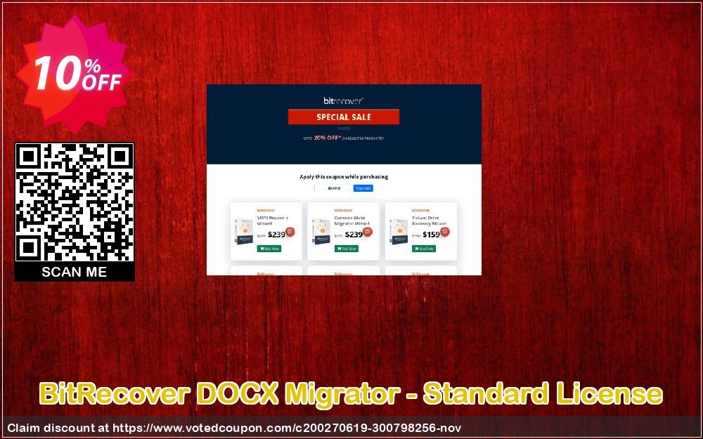 BitRecover DOCX Migrator - Standard Plan Coupon, discount Coupon code DOCX Migrator - Standard License. Promotion: DOCX Migrator - Standard License offer from BitRecover