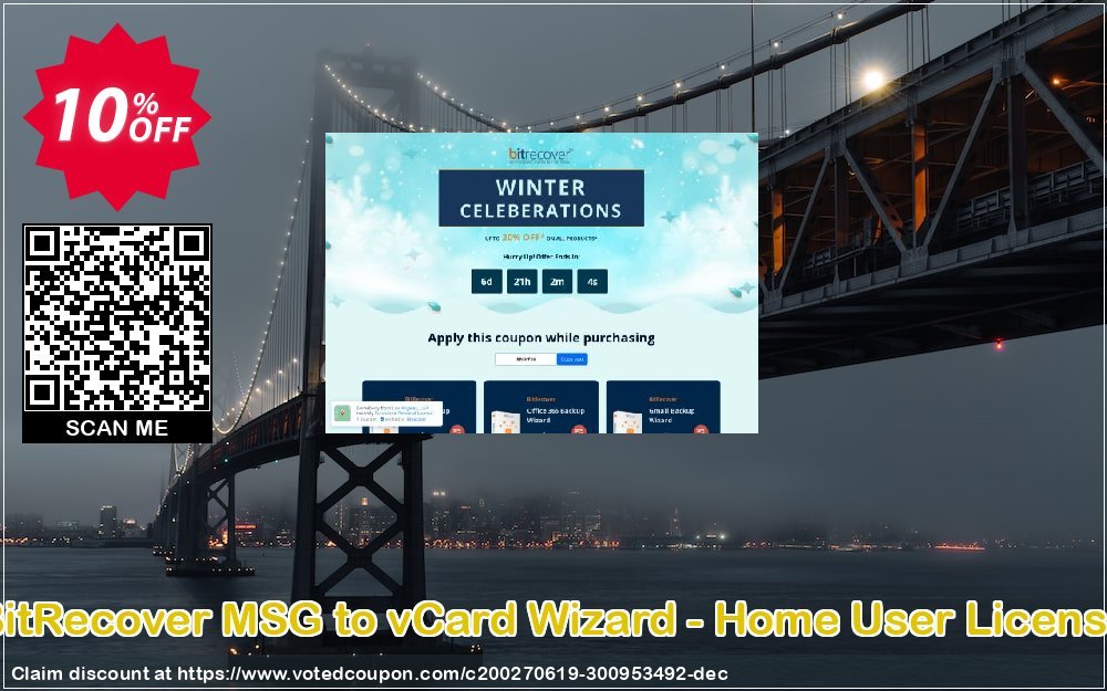 BitRecover MSG to vCard Wizard - Home User Plan Coupon, discount Coupon code BitRecover MSG to vCard Wizard - Home User License. Promotion: BitRecover MSG to vCard Wizard - Home User License Exclusive offer 