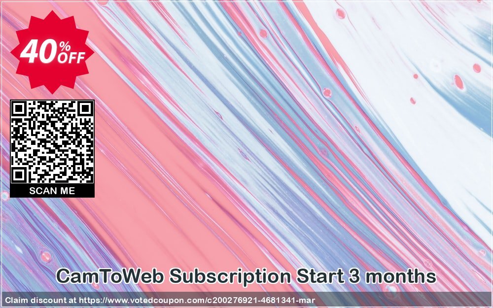 CamToWeb Subscription Start 3 months Coupon, discount CamToWeb Subscription Start 3 months Awesome deals code 2024. Promotion: Awesome deals code of CamToWeb Subscription Start 3 months 2024