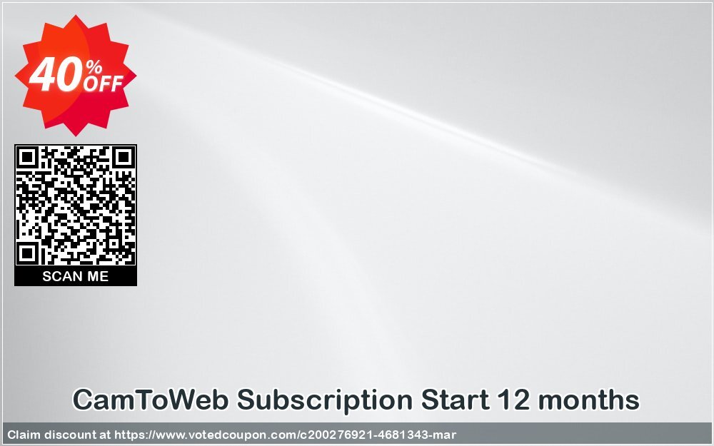 CamToWeb Subscription Start 12 months Coupon, discount CamToWeb Subscription Start 12 months Amazing discount code 2024. Promotion: Amazing discount code of CamToWeb Subscription Start 12 months 2024