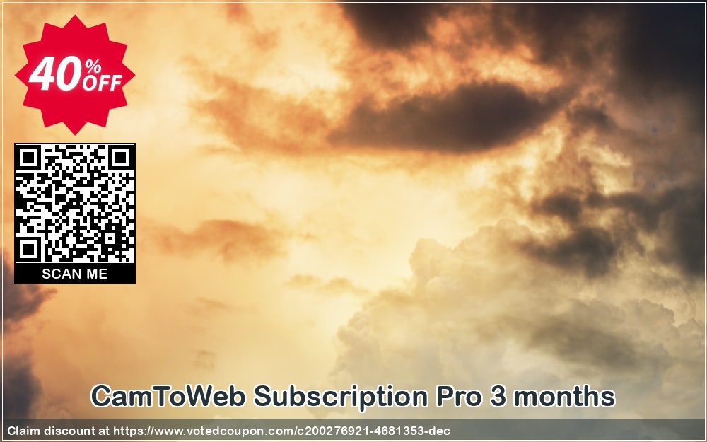 CamToWeb Subscription Pro 3 months Coupon, discount CamToWeb Subscription Pro 3 months Marvelous promotions code 2024. Promotion: Marvelous promotions code of CamToWeb Subscription Pro 3 months 2024