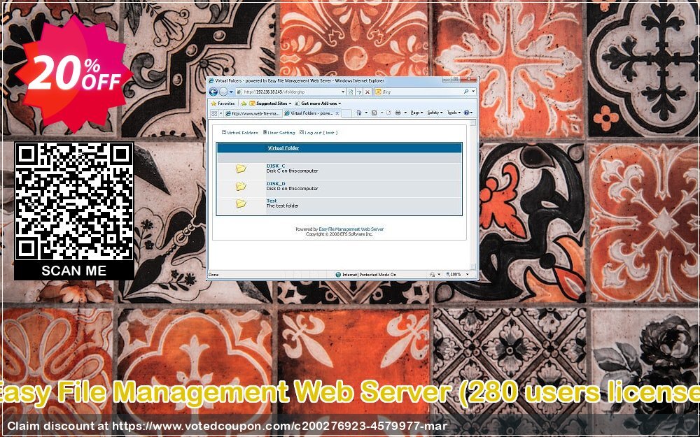 Easy File Management Web Server, 280 users Plan  Coupon, discount Easy File Management Web Server (280 users license) Hottest promo code 2024. Promotion: Hottest promo code of Easy File Management Web Server (280 users license) 2024