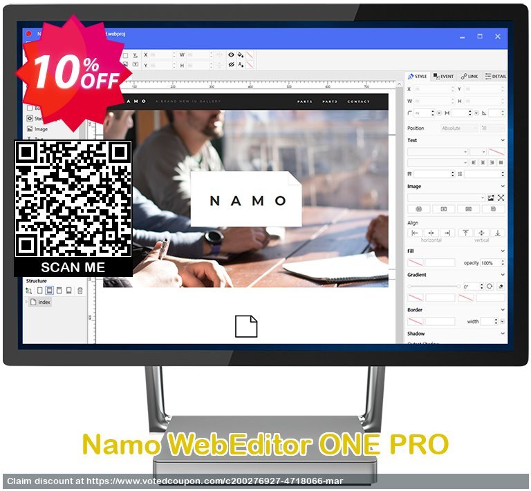 Namo WebEditor ONE PRO Coupon, discount Namo WebEditor ONE PRO - annual subscription (Support only MAC) Formidable offer code 2025. Promotion: Formidable offer code of Namo WebEditor ONE PRO - annual subscription (Support only MAC) 2024