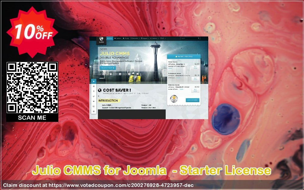 Julio CMMS for Joomla  - Starter Plan Coupon, discount Julio CMMS for Joomla  - Starter License Exclusive discount code 2023. Promotion: Hottest deals code of Julio CMMS for Joomla  - Starter License 2023