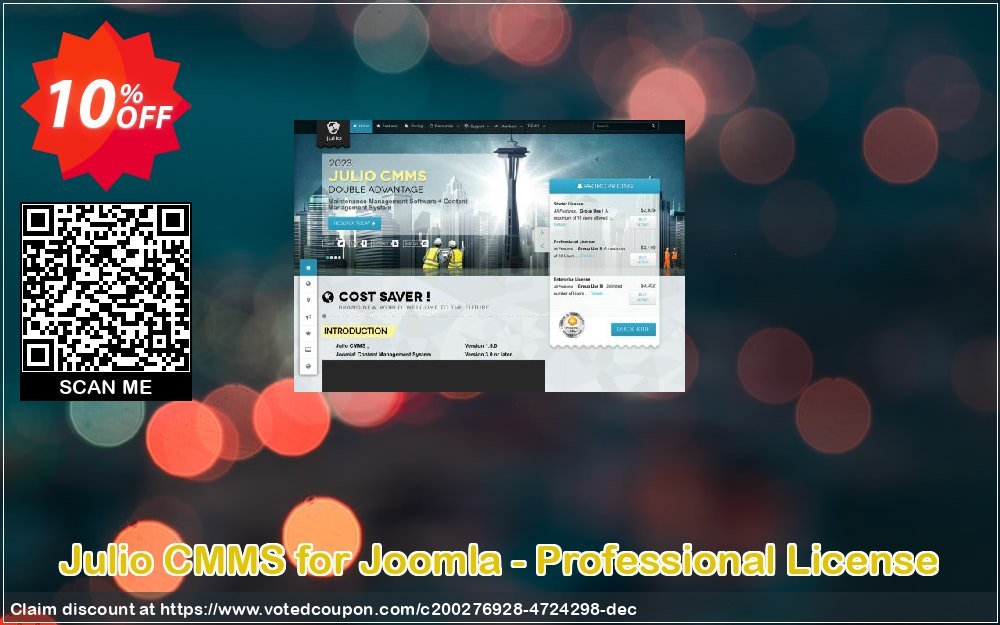 Julio CMMS for Joomla - Professional Plan Coupon, discount Julio CMMS for Joomla - Professional License Best deals code 2023. Promotion: Amazing promotions code of Julio CMMS for Joomla - Professional License 2023
