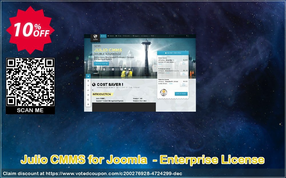 Julio CMMS for Joomla  - Enterprise Plan Coupon, discount Julio CMMS for Joomla  - Enterprise License Big offer code 2023. Promotion: Super sales code of Julio CMMS for Joomla  - Enterprise License 2023