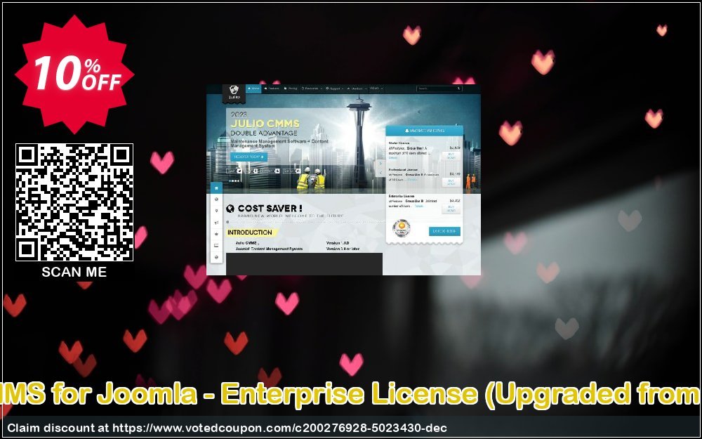 Julio CMMS for Joomla - Enterprise Plan, Upgraded from Starter  Coupon, discount Julio CMMS for Joomla - Enterprise License (Upgraded from Starter) Dreaded sales code 2023. Promotion: Dreaded sales code of Julio CMMS for Joomla - Enterprise License (Upgraded from Starter) 2023