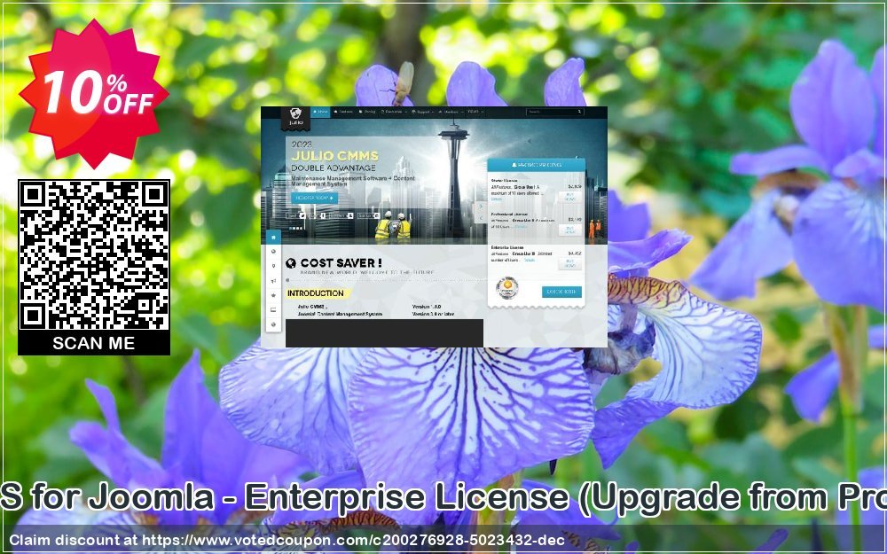 Julio CMMS for Joomla - Enterprise Plan, Upgrade from Professional  Coupon, discount Julio CMMS for Joomla - Enterprise License (Upgrade from Professional) Marvelous offer code 2023. Promotion: Marvelous offer code of Julio CMMS for Joomla - Enterprise License (Upgrade from Professional) 2023