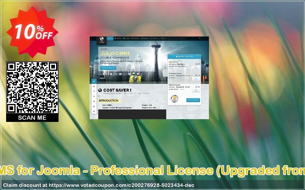 Julio CMMS for Joomla - Professional Plan, Upgraded from Starter  Coupon, discount Julio CMMS for Joomla - Professional License (Upgraded from Starter) Awful promo code 2023. Promotion: Awful promo code of Julio CMMS for Joomla - Professional License (Upgraded from Starter) 2023