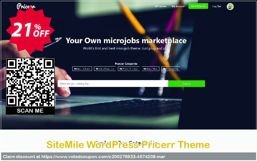 SiteMile WordPress Pricerr Theme Coupon Code Apr 2024, 21% OFF - VotedCoupon