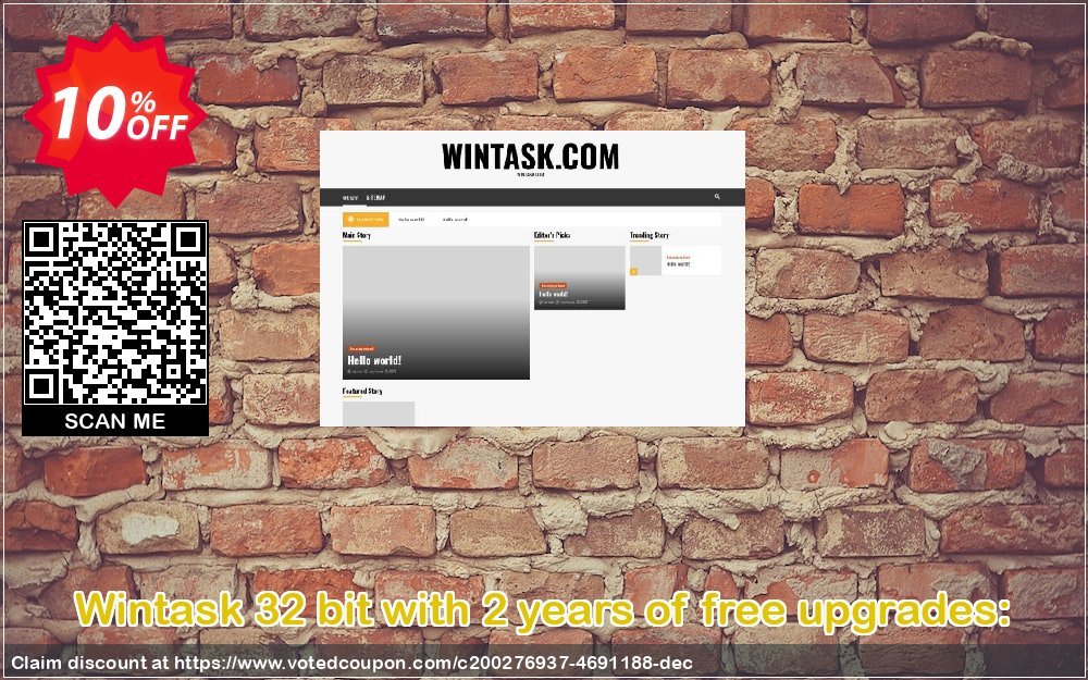 Wintask 32 bit with 2 years of free upgrades: Coupon, discount Wintask 32 bit with 2 years of free upgrades: Amazing discounts code 2023. Promotion: Amazing discounts code of Wintask 32 bit with 2 years of free upgrades: 2023
