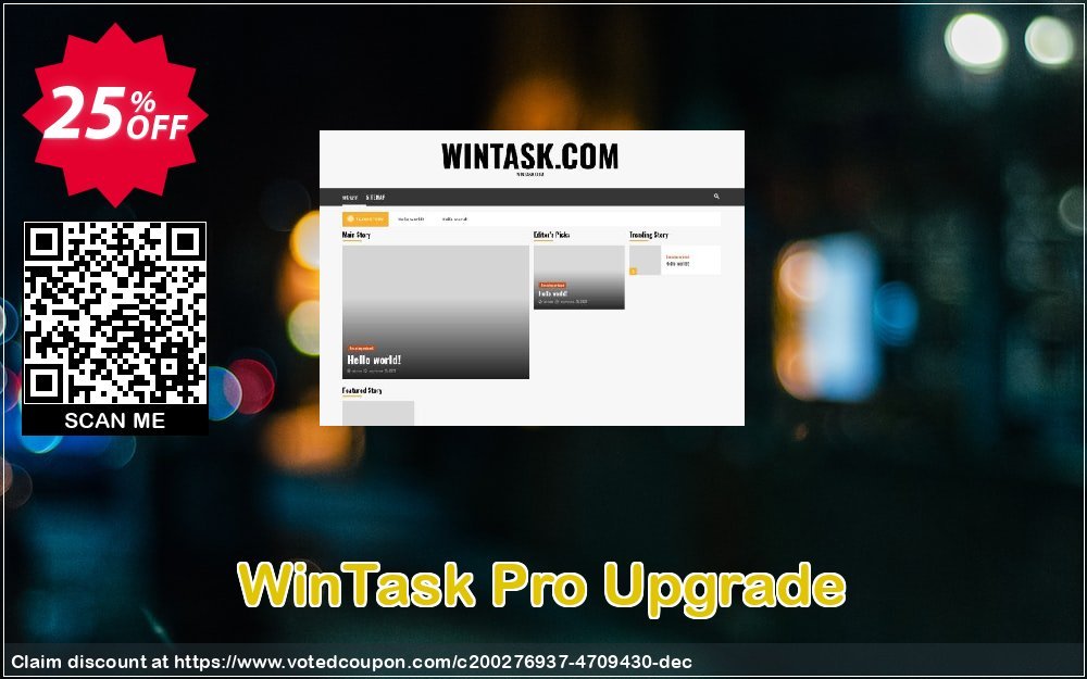 WinTask Pro Upgrade Coupon, discount 25%OFF. Promotion: Imposing discounts code of WinTask Pro Upgrade 2024