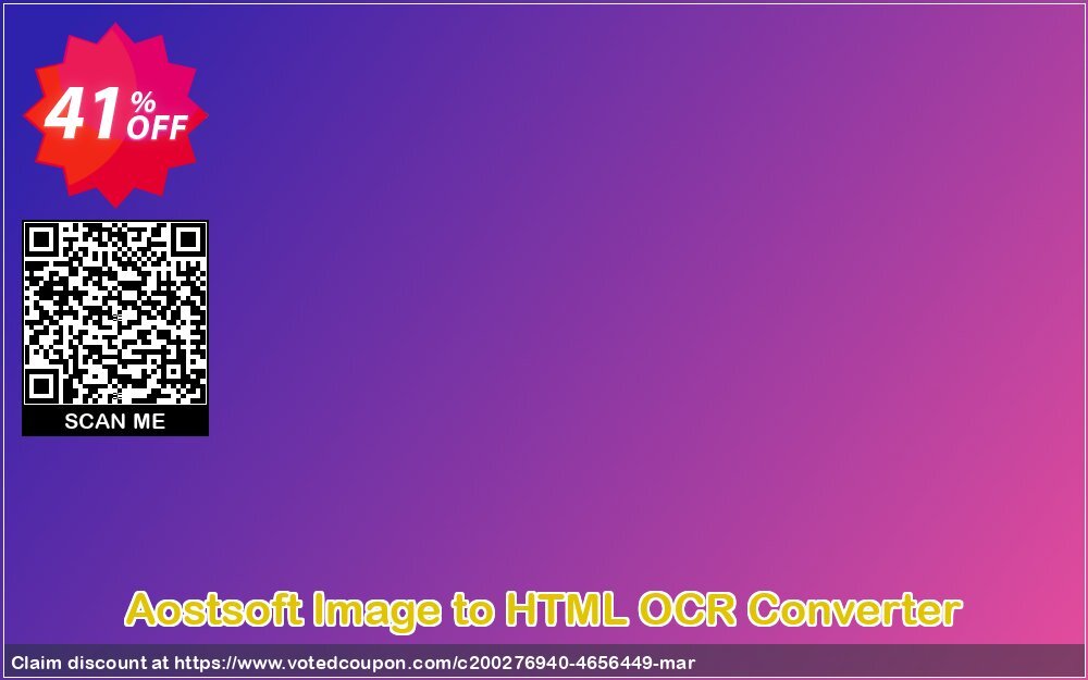 Aostsoft Image to HTML OCR Converter Coupon, discount Aostsoft Image to HTML OCR Converter Amazing sales code 2024. Promotion: Amazing sales code of Aostsoft Image to HTML OCR Converter 2024