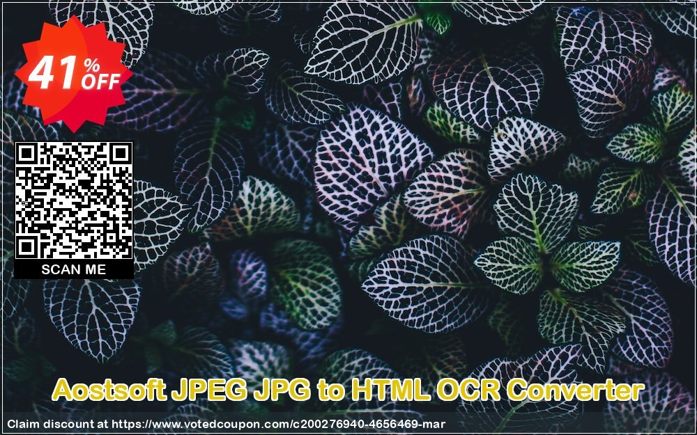 Aostsoft JPEG JPG to HTML OCR Converter Coupon, discount Aostsoft JPEG JPG to HTML OCR Converter Wondrous promotions code 2024. Promotion: Wondrous promotions code of Aostsoft JPEG JPG to HTML OCR Converter 2024