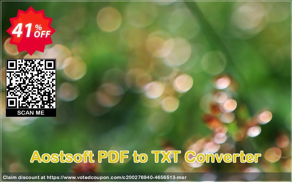 Aostsoft PDF to TXT Converter Coupon, discount Aostsoft PDF to TXT Converter Excellent deals code 2024. Promotion: Excellent deals code of Aostsoft PDF to TXT Converter 2024