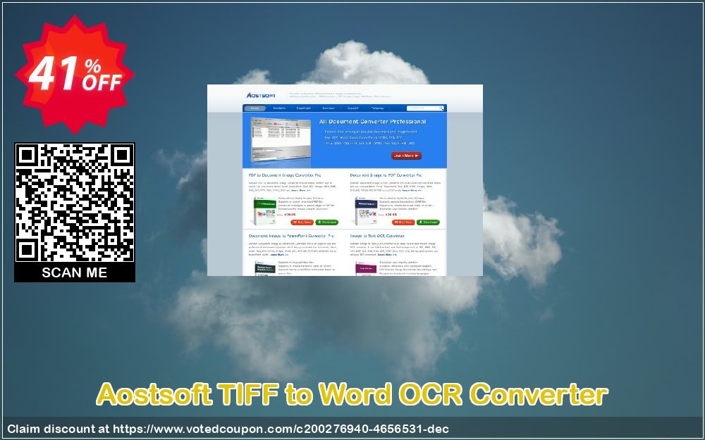 Aostsoft TIFF to Word OCR Converter Coupon, discount Aostsoft TIFF to Word OCR Converter Stirring discounts code 2023. Promotion: Stirring discounts code of Aostsoft TIFF to Word OCR Converter 2023