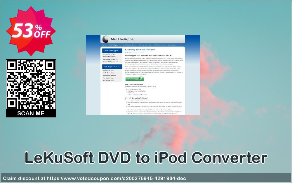 LeKuSoft DVD to iPod Converter Coupon, discount LeKuSoft DVD to iPod Converter Fearsome promo code 2023. Promotion: Fearsome promo code of LeKuSoft DVD to iPod Converter 2023