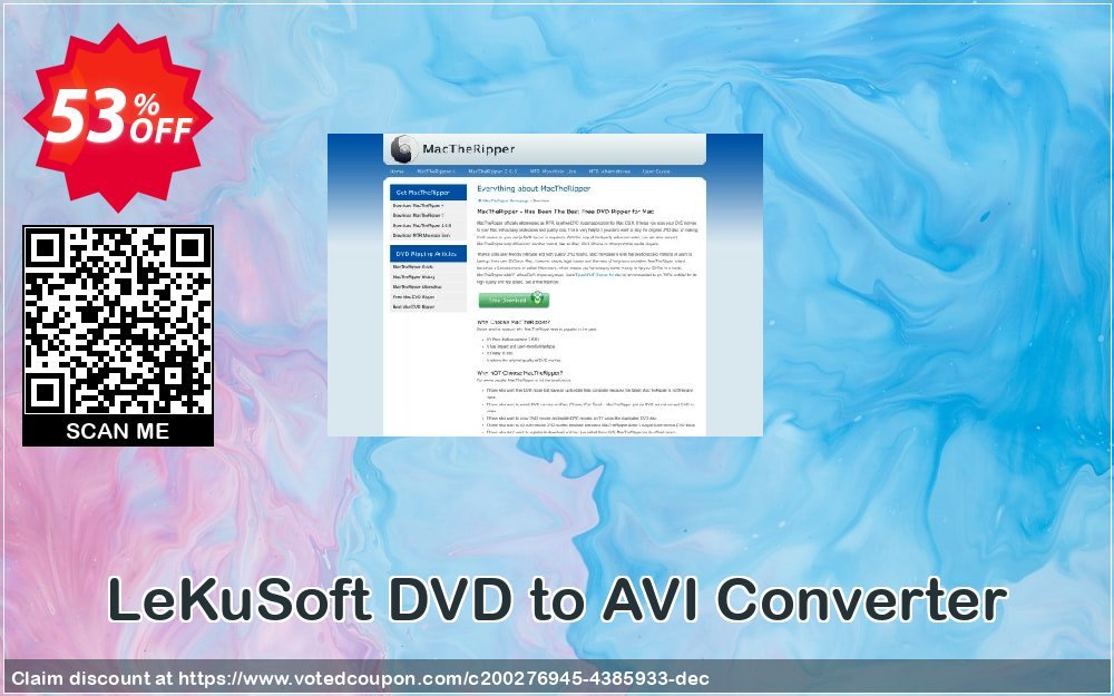 LeKuSoft DVD to AVI Converter Coupon, discount LeKuSoft DVD to AVI Converter Stunning promotions code 2023. Promotion: Stunning promotions code of LeKuSoft DVD to AVI Converter 2023