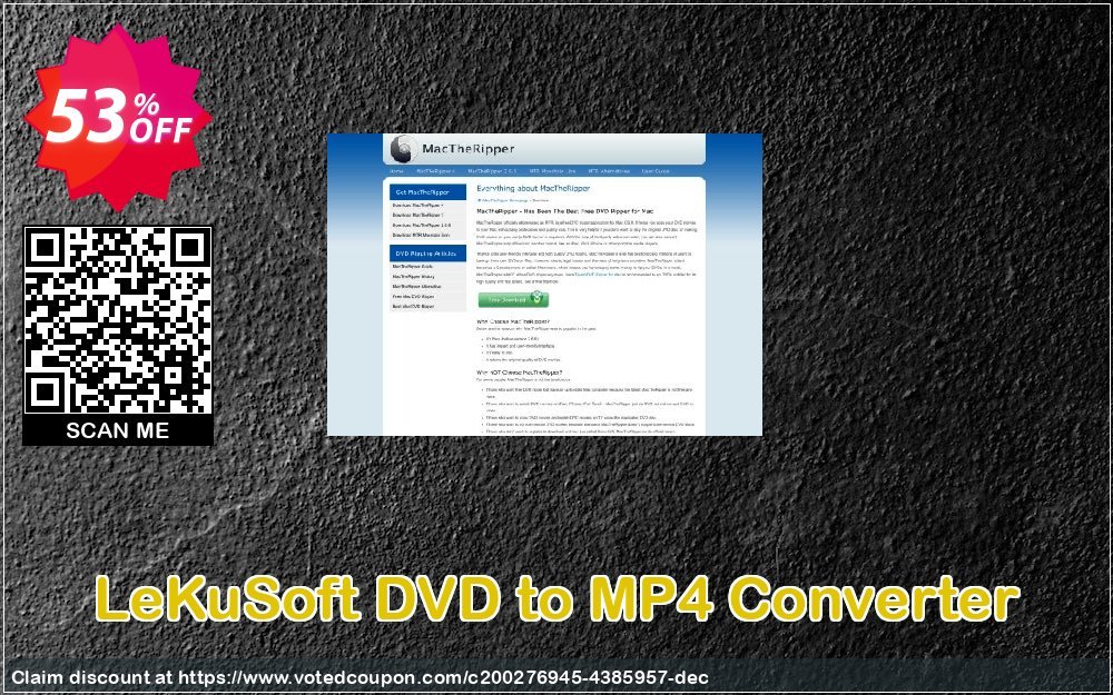LeKuSoft DVD to MP4 Converter Coupon, discount LeKuSoft DVD to MP4 Converter Staggering offer code 2023. Promotion: Staggering offer code of LeKuSoft DVD to MP4 Converter 2023