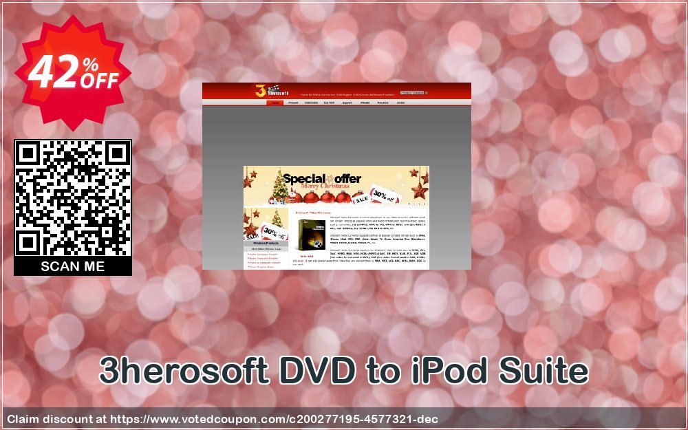 3herosoft DVD to iPod Suite Coupon, discount 3herosoft DVD to iPod Suite Staggering discount code 2023. Promotion: Staggering discount code of 3herosoft DVD to iPod Suite 2023