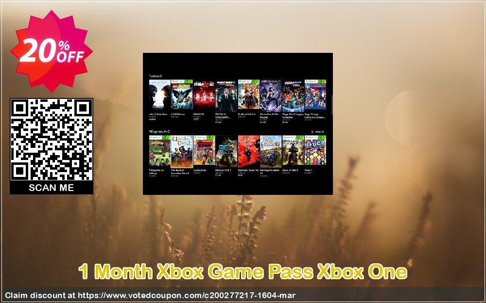 Monthly Xbox Game Pass Xbox One Coupon, discount 1 Month Xbox Game Pass Xbox One Deal. Promotion: 1 Month Xbox Game Pass Xbox One Exclusive offer 