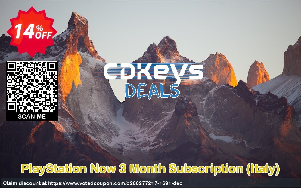 PS Now 3 Month Subscription, Italy  Coupon, discount PlayStation Now 3 Month Subscription (Italy) Deal. Promotion: PlayStation Now 3 Month Subscription (Italy) Exclusive offer 
