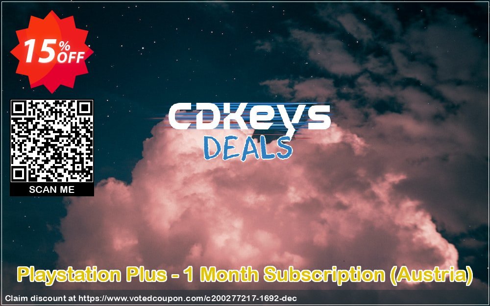 PS Plus - Monthly Subscription, Austria  Coupon, discount Playstation Plus - 1 Month Subscription (Austria) Deal. Promotion: Playstation Plus - 1 Month Subscription (Austria) Exclusive offer 