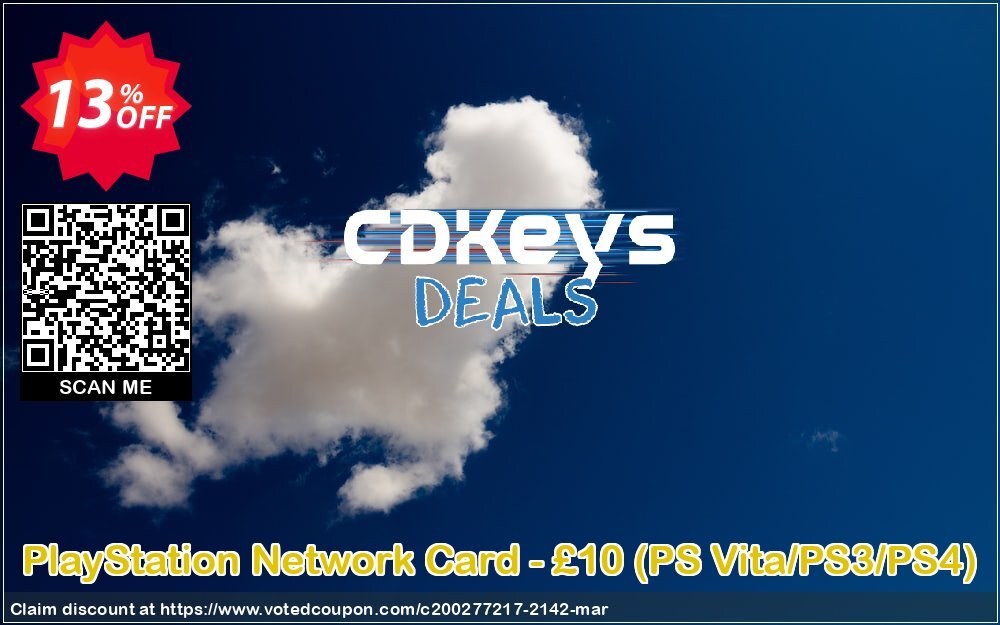 PS Network Card - £10, PS Vita/PS3/PS4  Coupon, discount PlayStation Network Card - £10 (PS Vita/PS3/PS4) Deal. Promotion: PlayStation Network Card - £10 (PS Vita/PS3/PS4) Exclusive offer 