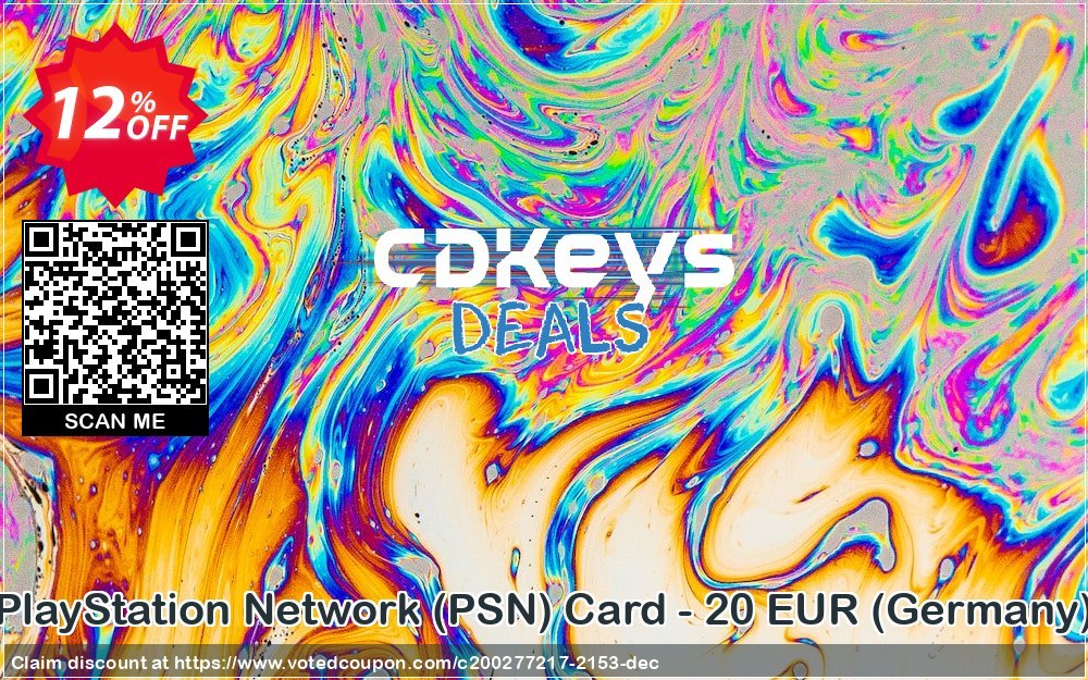 PS Network, PSN Card - 20 EUR, Germany  Coupon, discount PlayStation Network (PSN) Card - 20 EUR (Germany) Deal. Promotion: PlayStation Network (PSN) Card - 20 EUR (Germany) Exclusive offer 