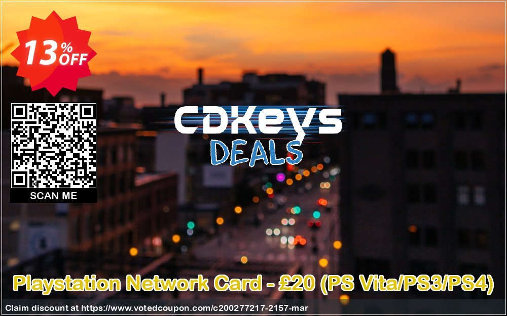 PS Network Card - £20, PS Vita/PS3/PS4  Coupon, discount Playstation Network Card - £20 (PS Vita/PS3/PS4) Deal. Promotion: Playstation Network Card - £20 (PS Vita/PS3/PS4) Exclusive offer 