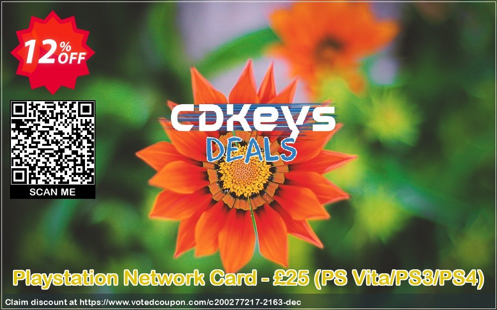 PS Network Card - £25, PS Vita/PS3/PS4  Coupon, discount Playstation Network Card - £25 (PS Vita/PS3/PS4) Deal. Promotion: Playstation Network Card - £25 (PS Vita/PS3/PS4) Exclusive offer 
