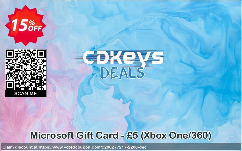 Microsoft Gift Card - £5, Xbox One/360  Coupon, discount Microsoft Gift Card - £5 (Xbox One/360) Deal. Promotion: Microsoft Gift Card - £5 (Xbox One/360) Exclusive offer 