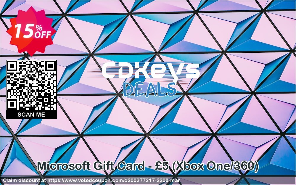 Microsoft Gift Card - £5, Xbox One/360  Coupon, discount Microsoft Gift Card - £5 (Xbox One/360) Deal. Promotion: Microsoft Gift Card - £5 (Xbox One/360) Exclusive offer 